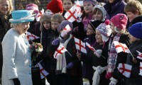 Queen Elizabeth II visits schoolchildren in Norfolk, England