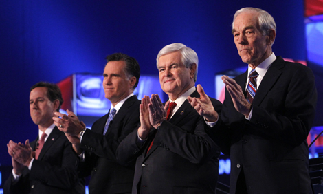 Rick Santorum, Mitt Romney, Newt Gingrich, and Ron Paul