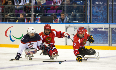 USA vs. Russia in sled hockey