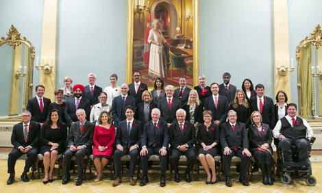 Canadian Prime Minister Justin Trudeau with his cabinet ministers